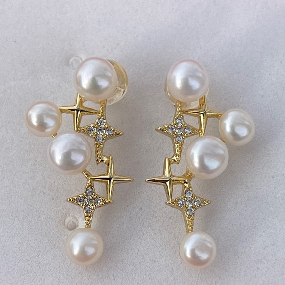 14K Gold‎ Filled Shining Genuine Freshwater Pearl Stud Earrings - Picture 4 of 10